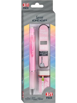 Hepta Collection Serve Deep Versatil Kalem, Silgi ve Kalem Ucu 0,7mm 3'lü Set - Şeker Pembe