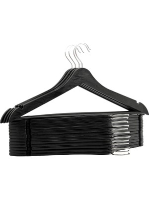 Delixa Arch 24 Adet Siyah Ahşap Görünümlü Plastik Askı Kıyafet Elbise Gömlek Askısı