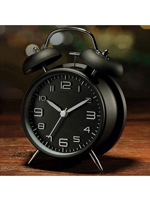 Hepta Collection Valkyrie Sessiz Akar Saniyeli 16CM Alarm Masa Çalar Saat Yüksek Zil Sesi Büyük Boy Siyah