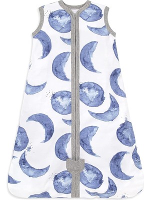 Hepta Collection Minuche Bebek Giyilebilir Battaniye -%100 Pamuk Ince Yazlık Kundak - Erkek ve Kız (Mavi Ay, 0-6 Ay,