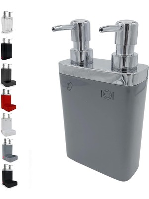 Delixa Viva 2'li Sıvı Sabunluk, ‎6 x 12.5 x 22 Cm, Gri (M-E11-07)