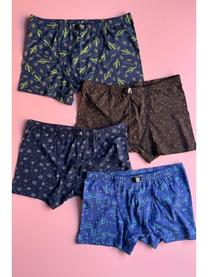 Ahmio Morvane | 4'lü Modal Kumaş, Ince Biyeli, Desenli Likralı Erkek Boxer