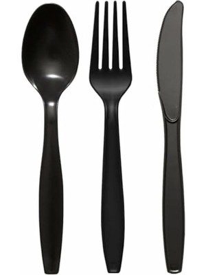 Delixa Plastik Lüks Çatal-Kaşık- 3 Lü Siyah Siyah Set 100 Lü