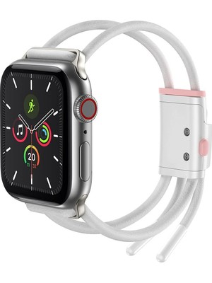 Delixa Lets Go, Akıllı Saat Kordonu, Beyaz - Pembe, Watch Seri 3 & 4 & 5 Uyumlu, 42 mm / 44 mm