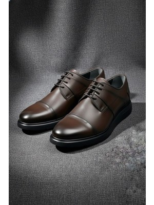 Zueofficial Kahverengi Hakiki Deri Erkek Klasik Ayakkabı