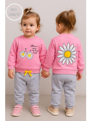 Myprettybaby Papatya Bisiklet Desenli %100 Pamuk Mevsimlik Kumaş Kız Bebek Alt Üst 2'li Takım