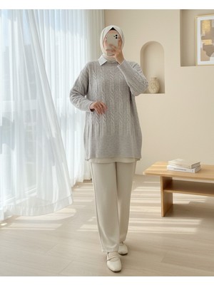 Modamorfo Kabartma Desenli Yumoş Triko Kazak -Taş