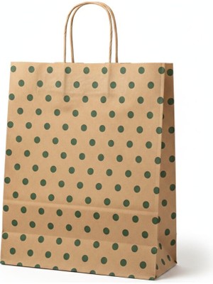 Aivor Yeşil Puantiyeli Kraft Çanta (50 Adet) 26X10X31 cm Karton Kağıt Poşet Çanta Butik