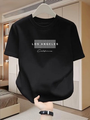 Mercoledi Los Angeles California Baskılı Oversize Bisiklet Yaka T-Shirt