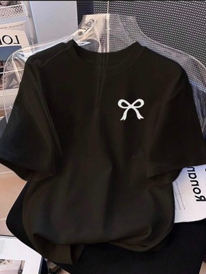 Mercoledi Kurdele Baskılı Oversize Bisiklet Yaka T-Shirt
