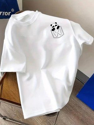 Mercoledi Panda Baskılı Unısex Kadın/erkek Oversize Bisiklet Yaka T-Shirt