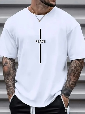 Mercoledi Peace Baskılı Oversize Bisiklet Yaka T-Shirt