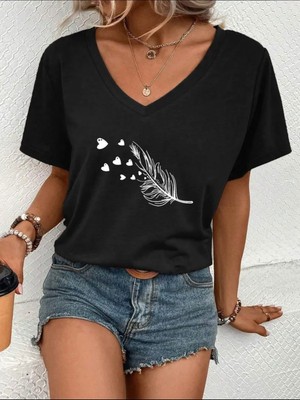 Mercoledi Kalpli Tüy Oversize V Yaka T-Shırt