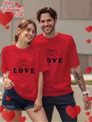 Mercoledi Çift Kombini 1 Adet Erkek Modeli Sevgililer Günü Baskılı Rahat Kalıp T-Shirt