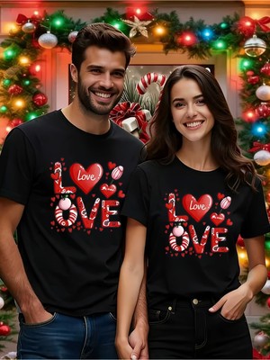 Mercoledi Çift Kombini 1 Adet Erkek Modeli Sevgililer Günü Baskılı Rahat Kalıp T-Shirt