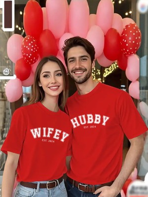 Mercoledi Çift Kombini 1 Adet Kadın Modeli Sevgililer Günü Baskılı Rahat Kalıp T-Shirt