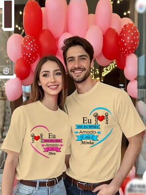 Mercoledi Unisex Çift Kombini 1 Adet Kadın Modeli Sevgililer Günü Baskılı Rahat Kalıp T-Shirt