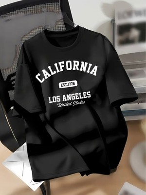 Mercoledi California Los Angeles Baskılı Unısex Kadın/erkek Oversize Bisiklet Yaka T-Shirt