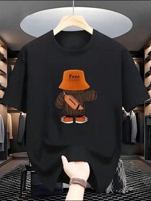 Mercoledi Free Happy Ayıcık Baskılı Oversize Bisiklet Yaka T-Shirt