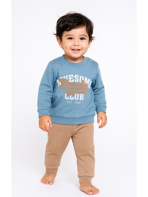 Myprettybaby Dude Süzene Nakışlı %100 Pamuk Mevsimlik Kumaş Erkek Bebek Alt Üst 2'li Takım