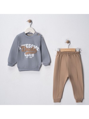 Myprettybaby Dude Süzene Nakışlı %100 Pamuk Mevsimlik Kumaş Erkek Bebek Alt Üst 2'li Takım