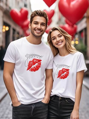 Mercoledi Çift Kombini 1 Adet Erkek Modeli Sevgililer Günü Baskılı Rahat Kalıp T-Shirt