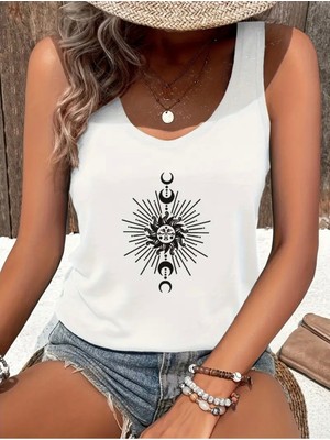 Mercoledi Güneş ve Ay Baskılı Kadın T-Shırt