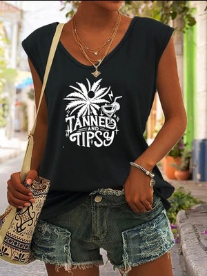 Mercoledi Tanned And Tıpsy Baskılı Kadın Oversize Kolsuz T-Shırt
