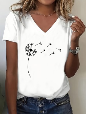 Mercoledi Kadın Baskılı Regular Kesim Rahat V Yaka T-Shirt