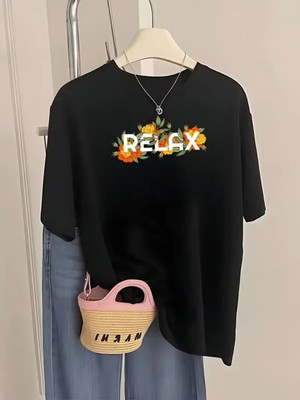 Mercoledi Flowers Relax Baskılı Oversize Bisiklet Yaka T-Shirt