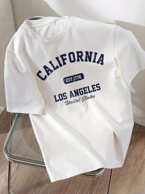 Mercoledi California Los Angeles Baskılı Unısex Kadın/erkek Oversize Bisiklet Yaka T-Shirt