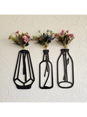 Karanfil Çiçekli Dekoratif Tablo 3 Lü Set - Siyah