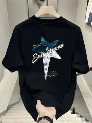 Mercoledi Yıldız Baskılı Oversize Bisiklet Yaka T-Shirt