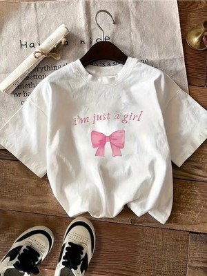 Mercoledi I'm Just A Girl Baskılı Oversize Bisiklet Yaka T-Shirt