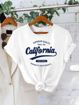 Mercoledi California Baskılı Oversize Bisiklet Yaka T-Shirt