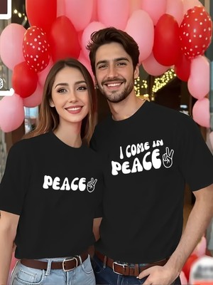 Mercoledi Çift Kombini 1 Adet Erkek Modeli Sevgililer Günü Baskılı Rahat Kalıp T-Shirt