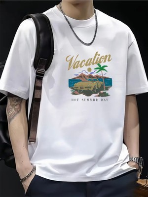 Mercoledi Vacatıon Baskılı Oversize Bisiklet Yaka T-Shirt