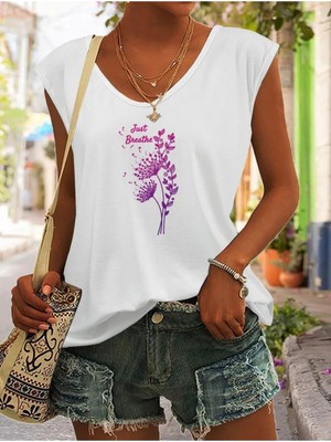 Mercoledi Just Breathe Baskılı Kadın Oversize Kolsuz T-Shırt