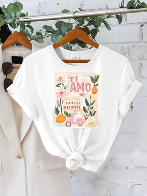 Mercoledi Ti Amo Baskılı Oversize Bisiklet Yaka T-Shirt