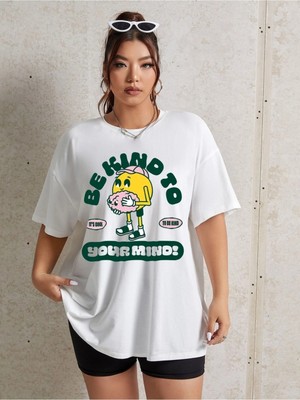 Mercoledi Kadın Be Kınd To Oversize Baskılı T-Shirt Bluz