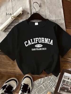 Mercoledi Calıfornıa Baskılı Oversize Bisiklet Yaka T-Shirt