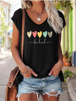 Mercoledi Be Kınd Baskılı Kadın Oversize Kolsuz T-Shırt