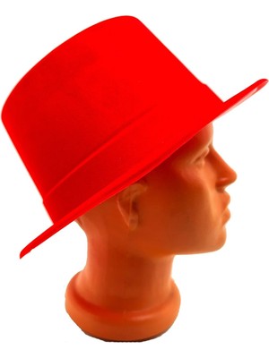 Sylar Kırmızı Renk Plastik Nubuk Kadife Flok Kaplama Fötr Şapka 11 cm