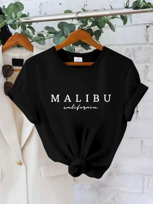 Mercoledi Malibu California Baskılı Oversize Bisiklet Yaka T-Shirt