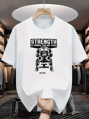 Mercoledi Strength Baskılı Oversize Bisiklet Yaka T-Shirt