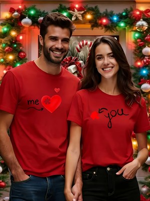 Mercoledi Çift Kombini 1 Adet Erkek Modeli Sevgililer Günü Baskılı Rahat Kalıp T-Shirt