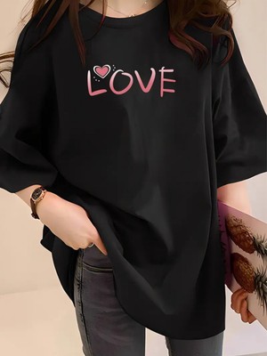 Mercoledi Love Yazı Baskılı Oversize Tişört
