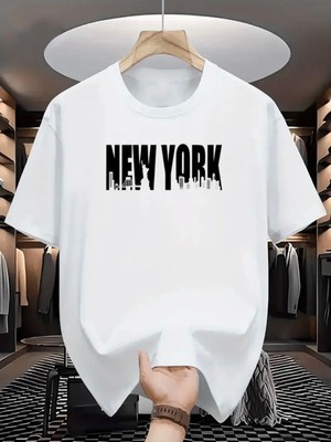 Mercoledi New York Baskılı Oversize Bisiklet Yaka T-Shirt
