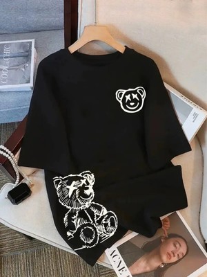 Mercoledi Ayıcık Takım Baskılı Oversize Tişört