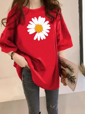 Mercoledi Papatya Baskılı Oversize Tişört